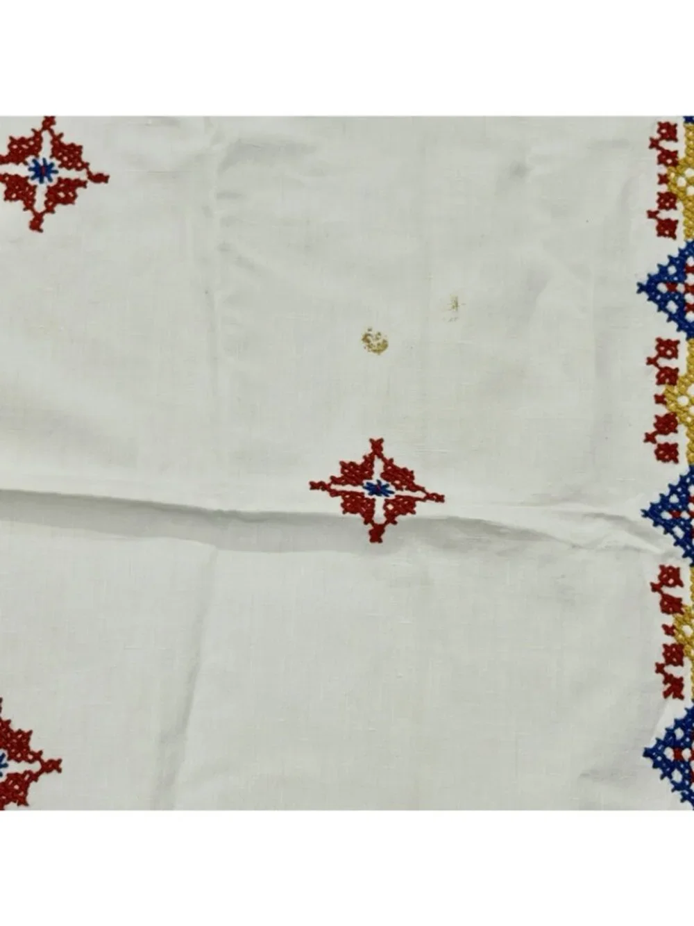 VTG Handmade Embroidered  Scandinavian Folk Art Square Linen Tablecloth 54x57